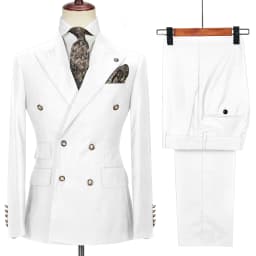 Men's Double-Breasted 2 Piece Suit Set Solid Color Business Casual Wedding Groom Dinner Party Work Jacket