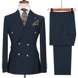 Men's Double-Breasted 2 Piece Suit Set Solid Color Business Casual Wedding Groom Dinner Party Work Jacket