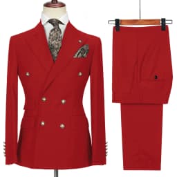 Men's Double-Breasted 2 Piece Suit Set Solid Color Business Casual Wedding Groom Dinner Party Work Jacket