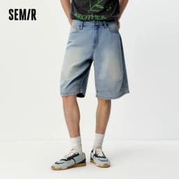 Semir Men Shorts Light Cool Vintage Washed Denim Knee Length Shorts 2026 Summer Loose Straight