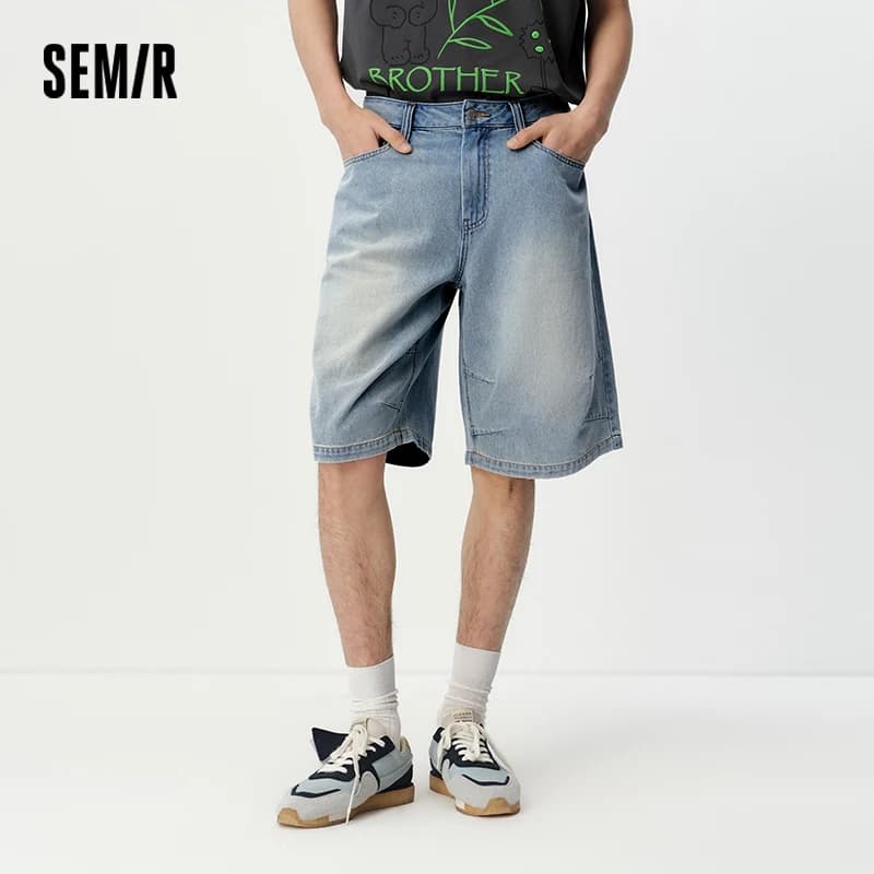 Semir Men Shorts Light Cool Vintage Washed Denim Knee Length Shorts 2026 Summer Loose Straight