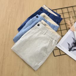 Summer New Simple Breathable Pure Linen Shorts for Men Clothing Straight Solid Color Summer Pants EC1339