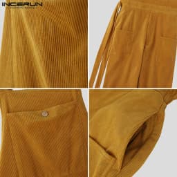 INCERUN Men Jumpsuits Solid Corduroy Sleeveless Casual Straps Rompers Men Streetwear Loose Pockets 2025 Fashion Cargo Overalls