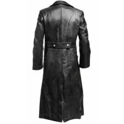 Men's double-breasted PU leather windproof coat with a turned-down collar, long sleeves and knee-length, black windproof coat
