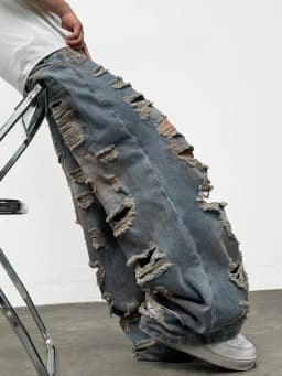 American-Style High Street Printed Distressed Heavy Washed Men's Loose Wide-Leg Jeans Y2K Street Hip-Hop Trendy Versatile Pants