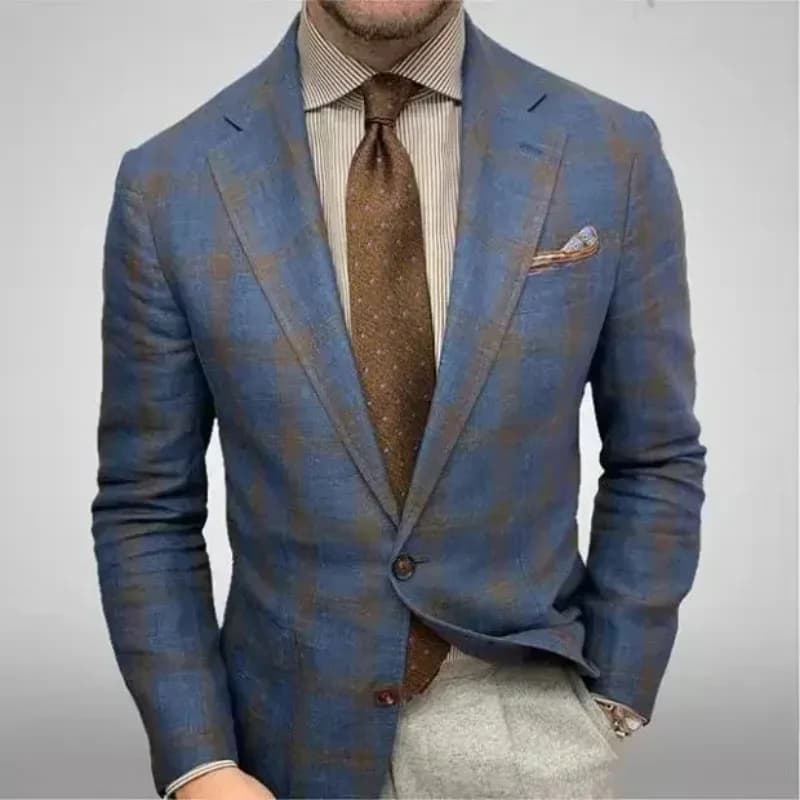 KIDWHXR Men Plaid Blazer Jacket Retro Plaid Long Sleeve Business Office Suit Jacket Man Slim Wedding Casual Male Outerwear