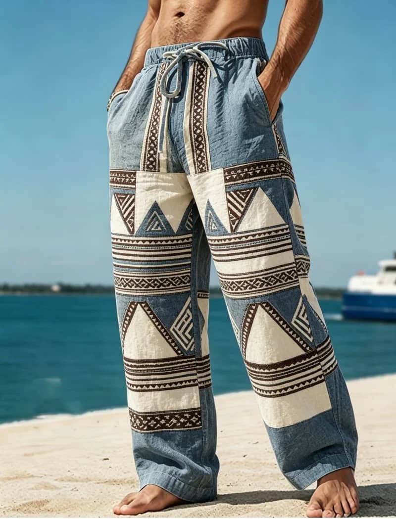 Men's Geometric Tribe Casual Pants with Ethnic Style Patterns, Suitable for Beach, Travel, and Daily Dressing
