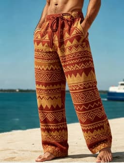 Men's Geometric Tribe Casual Pants with Ethnic Style Patterns, Suitable for Beach, Travel, and Daily Dressing