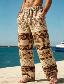 Men's Geometric Tribe Casual Pants with Ethnic Style Patterns, Suitable for Beach, Travel, and Daily Dressing