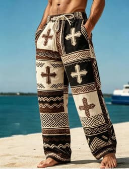 Men's Geometric Tribe Casual Pants with Ethnic Style Patterns, Suitable for Beach, Travel, and Daily Dressing