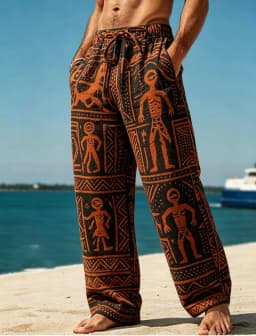Men's Geometric Tribe Casual Pants with Ethnic Style Patterns, Suitable for Beach, Travel, and Daily Dressing