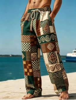 Men's Geometric Tribe Casual Pants with Ethnic Style Patterns, Suitable for Beach, Travel, and Daily Dressing