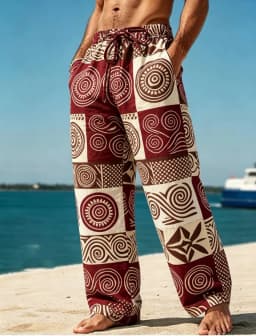 Men's Geometric Tribe Casual Pants with Ethnic Style Patterns, Suitable for Beach, Travel, and Daily Dressing