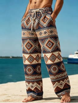 Men's Geometric Tribe Casual Pants with Ethnic Style Patterns, Suitable for Beach, Travel, and Daily Dressing