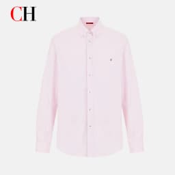 CH Mens Casual Lapel Tiny Discreet Sign Embroidery Plain Long Sleeve Shirt Dating Street Outfit