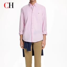 CH Mens Casual Lapel Tiny Discreet Sign Embroidery Plain Long Sleeve Shirt Dating Street Outfit