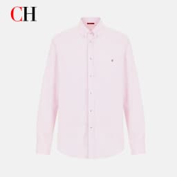 CH Mens Casual Lapel Tiny Discreet Sign Embroidery Plain Long Sleeve Shirt Dating Street Outfit
