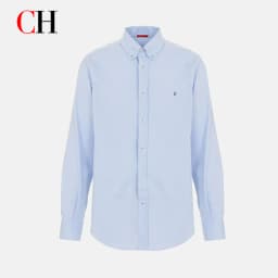 CH Mens Casual Lapel Tiny Discreet Sign Embroidery Plain Long Sleeve Shirt Dating Street Outfit