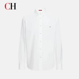 CH Mens Casual Lapel Tiny Discreet Sign Embroidery Plain Long Sleeve Shirt Dating Street Outfit