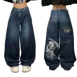 2025 New Style Retro Street Trend Letter Embroidery Loose Denim Pants for Men - Y2K Hip-Hop Extra Large Wide Leg Pants