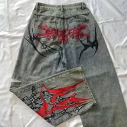 2025 New Style Retro Street Trend Letter Embroidery Loose Denim Pants for Men - Y2K Hip-Hop Extra Large Wide Leg Pants