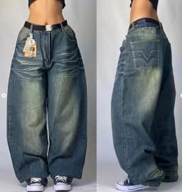 2025 New Style Retro Street Trend Letter Embroidery Loose Denim Pants for Men - Y2K Hip-Hop Extra Large Wide Leg Pants