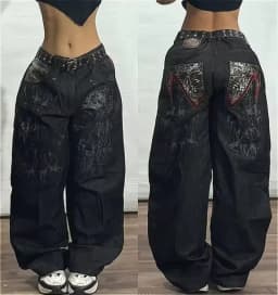 2025 New Style Retro Street Trend Letter Embroidery Loose Denim Pants for Men - Y2K Hip-Hop Extra Large Wide Leg Pants