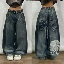 2025 New Style Retro Street Trend Letter Embroidery Loose Denim Pants for Men - Y2K Hip-Hop Extra Large Wide Leg Pants