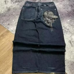 2025 New Style Retro Street Trend Letter Embroidery Loose Denim Pants for Men - Y2K Hip-Hop Extra Large Wide Leg Pants