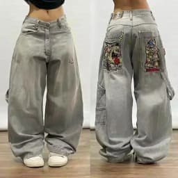 2025 New Style Retro Street Trend Letter Embroidery Loose Denim Pants for Men - Y2K Hip-Hop Extra Large Wide Leg Pants