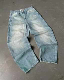 2025 New Style Retro Street Trend Letter Embroidery Loose Denim Pants for Men - Y2K Hip-Hop Extra Large Wide Leg Pants
