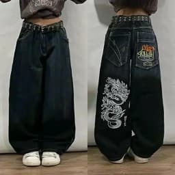 2025 New Style Retro Street Trend Letter Embroidery Loose Denim Pants for Men - Y2K Hip-Hop Extra Large Wide Leg Pants