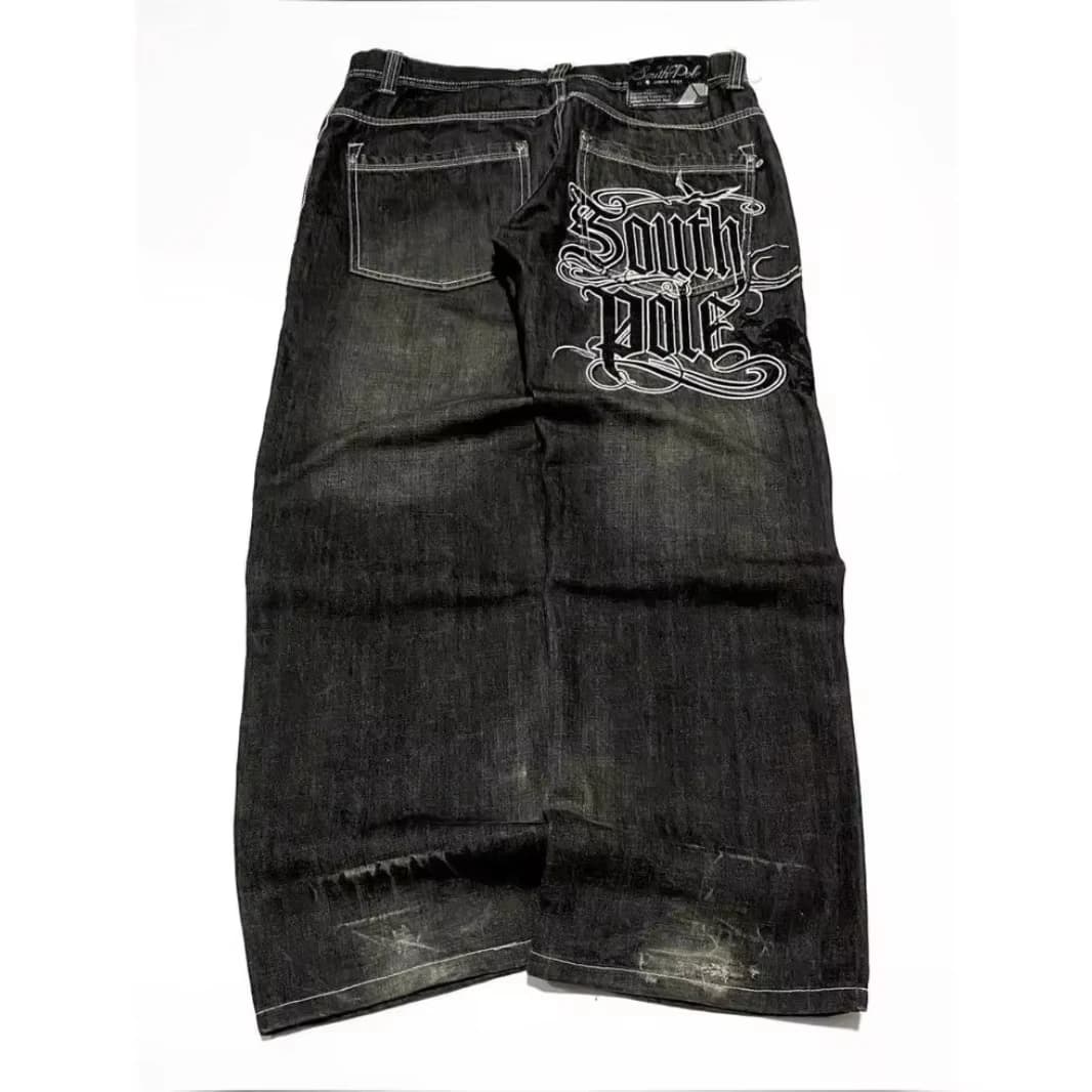 2025 New Style Retro Street Trend Letter Embroidery Loose Denim Pants for Men - Y2K Hip-Hop Extra Large Wide Leg Pants