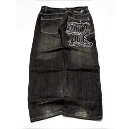 2025 New Style Retro Street Trend Letter Embroidery Loose Denim Pants for Men - Y2K Hip-Hop Extra Large Wide Leg Pants