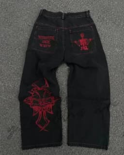 2025 New Style Retro Street Trend Letter Embroidery Loose Denim Pants for Men - Y2K Hip-Hop Extra Large Wide Leg Pants