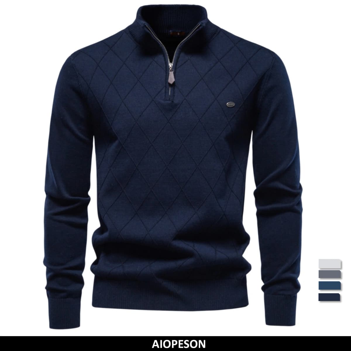 AIOPESON Men Cotton Half Zip Mock Neck Pullover Argyle Knitwear Ribbed Cuffs Slim Fit Smart Casual Business Fall Winter Sweater