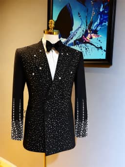 Handmade Crystal Diamond Men Suits Double Breasted Groom Male Prom Blazers 2 Pieces Sets Wedding Party Tuxedos ropa hombre