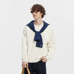 Semir Men Sweatshirt Faux Two Piece Hem Crew Neck Pullover Soft Cotton Feel Casual Style Autumn Knit Top Daily Wear 2026