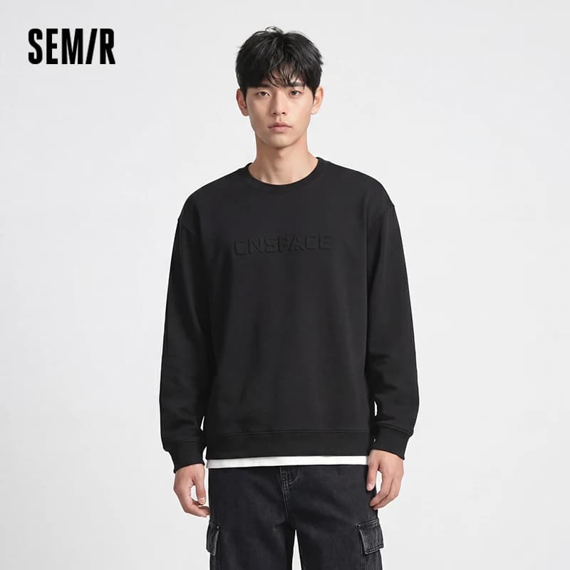 Semir Men Sweatshirt Faux Two Piece Hem Crew Neck Pullover Soft Cotton Feel Casual Style Autumn Knit Top Daily Wear 2026