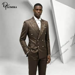 All‑over Subtle Textured Suit Set for Men, Jacquard Double Breasted Tuxedo 2 Piece Men Peak Lapel Silver Button Formal Outfit