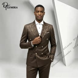 All‑over Subtle Textured Suit Set for Men, Jacquard Double Breasted Tuxedo 2 Piece Men Peak Lapel Silver Button Formal Outfit