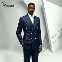 All‑over Subtle Textured Suit Set for Men, Jacquard Double Breasted Tuxedo 2 Piece Men Peak Lapel Silver Button Formal Outfit