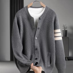 Affordable Luxury Men Long-Sleeved Sweater Jacket Round Neck Real Pocket Single-Breasted Knitwear Classic Trend Men's Clothing