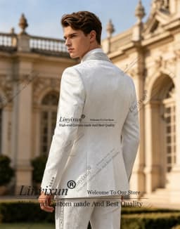 Jacquard Design Beaded Suit Men For Wedding Single Breasted Slim 3 Piece Groom Tuxedos Male Outfits Prom Blazers Customized