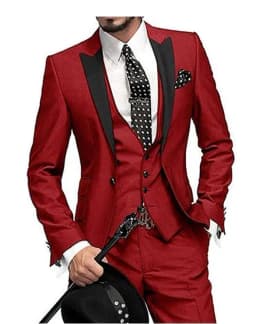 Men's Suit Slim Fit 3 Pieces Burgundy Tuxedo Gentle-Mens Wedding Suits Notch Lapel Groom Terno (Jacket+Pants+Vest)