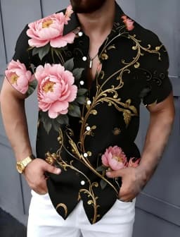 Men's Vintage Artistic Elegant Timeless Floral Print Short Sleeve Shirt Casual Fashion For Daily Commute And Vacation Styling