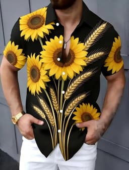 Men's Vintage Artistic Elegant Timeless Floral Print Short Sleeve Shirt Casual Fashion For Daily Commute And Vacation Styling