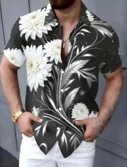 Men's Vintage Artistic Elegant Timeless Floral Print Short Sleeve Shirt Casual Fashion For Daily Commute And Vacation Styling