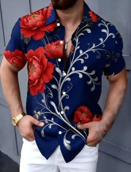Men's Vintage Artistic Elegant Timeless Floral Print Short Sleeve Shirt Casual Fashion For Daily Commute And Vacation Styling