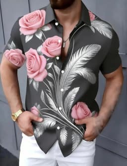 Men's Vintage Artistic Elegant Timeless Floral Print Short Sleeve Shirt Casual Fashion For Daily Commute And Vacation Styling